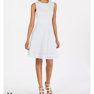 Calvin Klein Light Blue Eyelet Midi Dress with Lace Trim - 2 - NWT